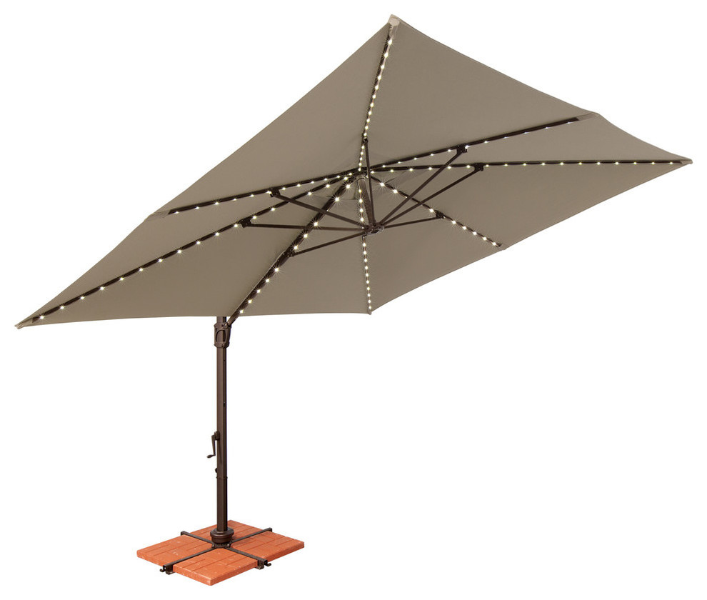 Bali Pro 10' Square Cantilever Umbrella With Lights, Taupe/Solefin Fabric