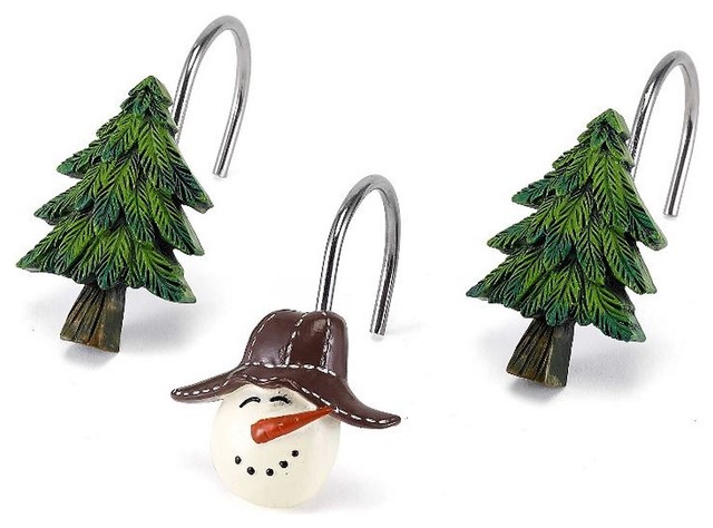Christmas Trees Snowman Shower Hooks 12 Pc Contemporary Shower