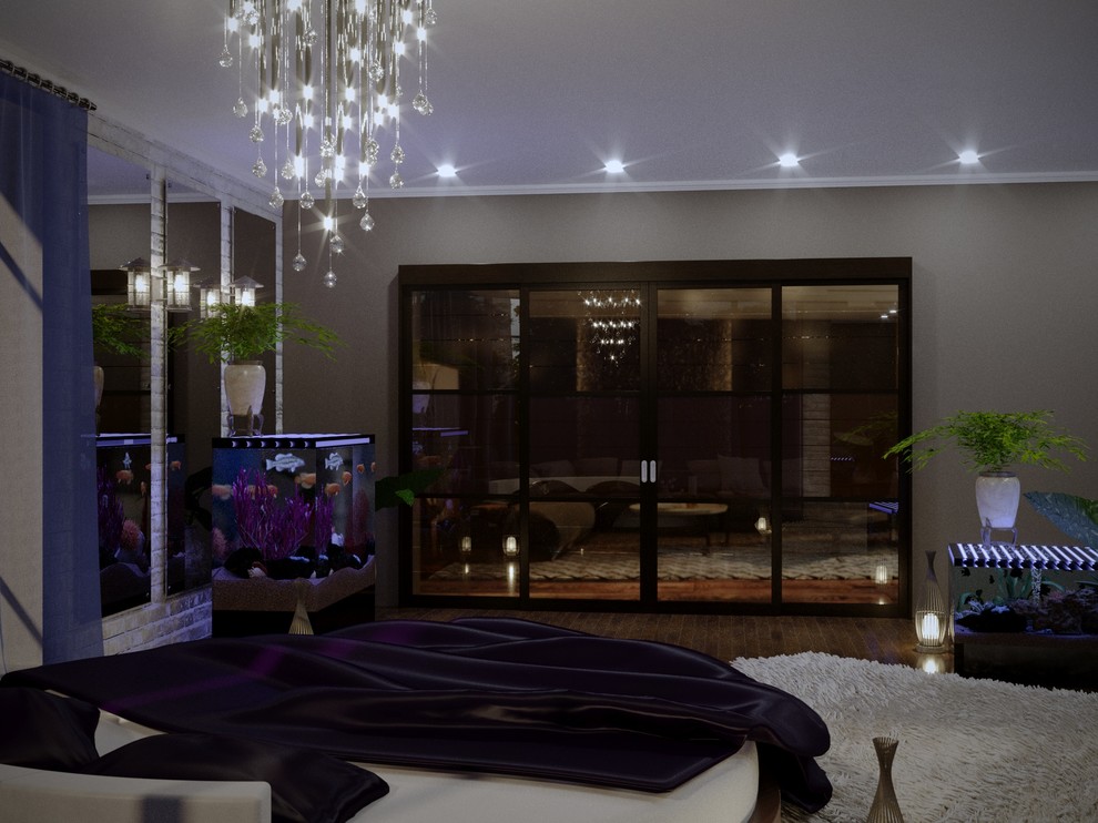 Спальня с аквариумами