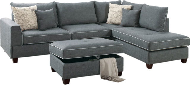 3 Piece Sectional Sofa Ottoman Set Reversible Chaise 4 Accent 3 Piece Sectional Sofa Ottoman Set Reversible Chaise 4 Accent Pillows Steel