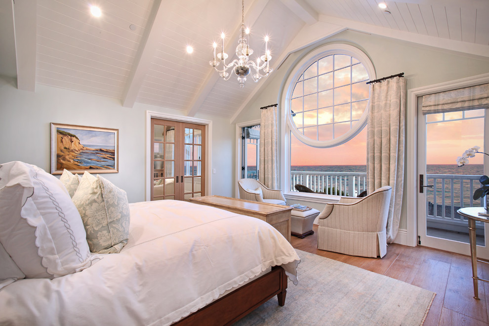 Inspiration for a traditional bedroom in Orange County with grey walls.