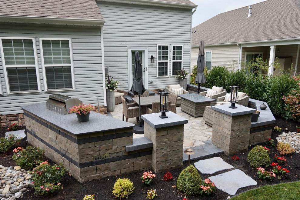 Farmingdale, NJ: Outdoor Living w/ Organic Landscape Shapes, BBQ & Paver Pathway