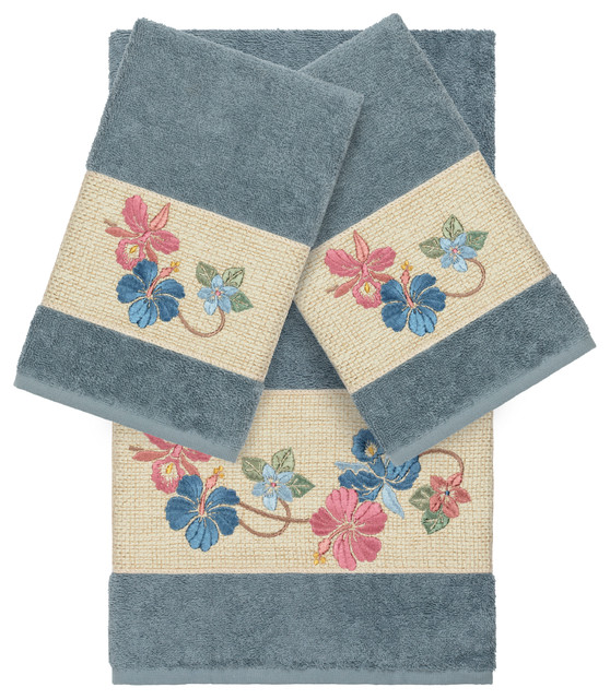Caroline 3 Piece Embellished Towel Set, Bath Towel 27" x 54" / Hand