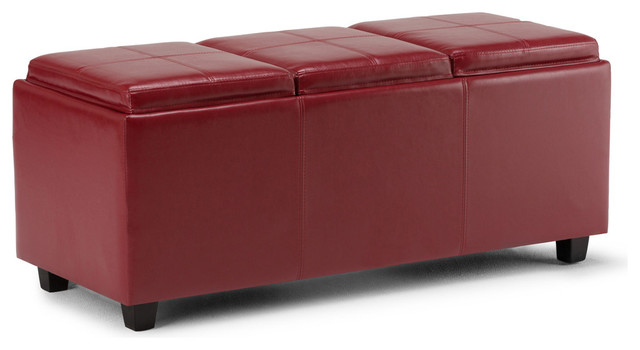 Simpli Home Avalon Storage Bench Contemporary Accent And Avalon Extra Large Rectangular Storage Ottoman With 3 Serving Trays Red
