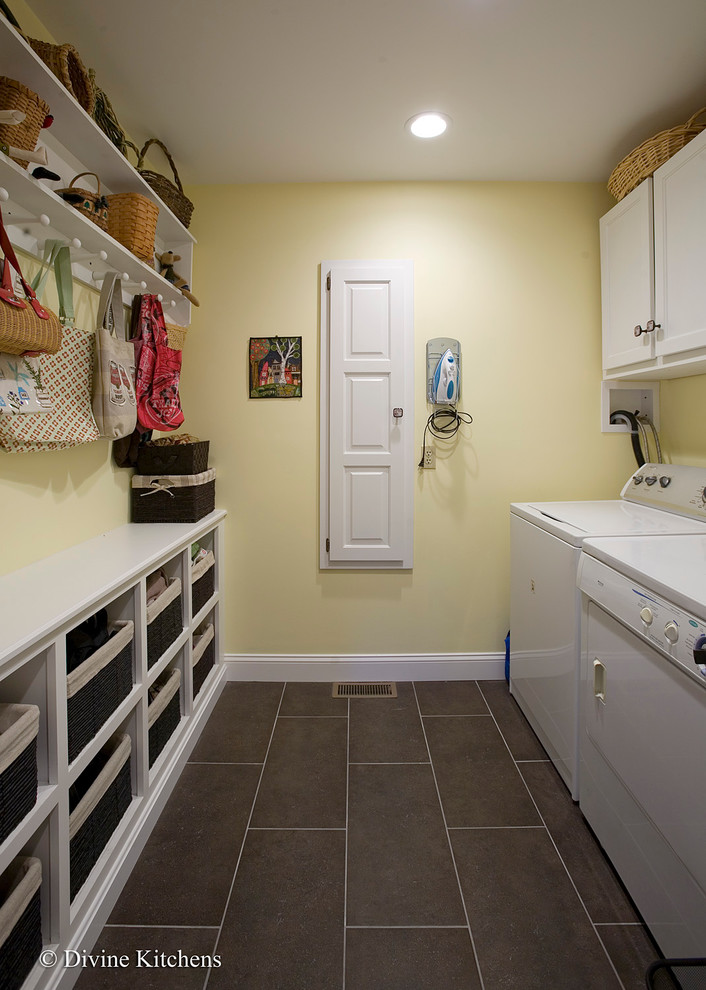 This is an example of an eclectic laundry room in Boston.
