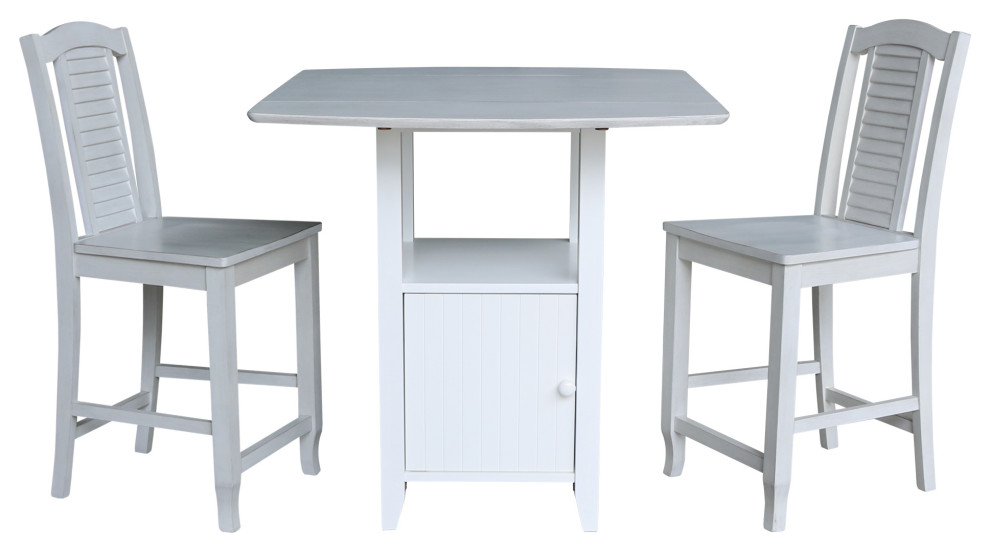 Dual Drop Leaf Bistro Table, Counter Height and 2 Counter Height Stools