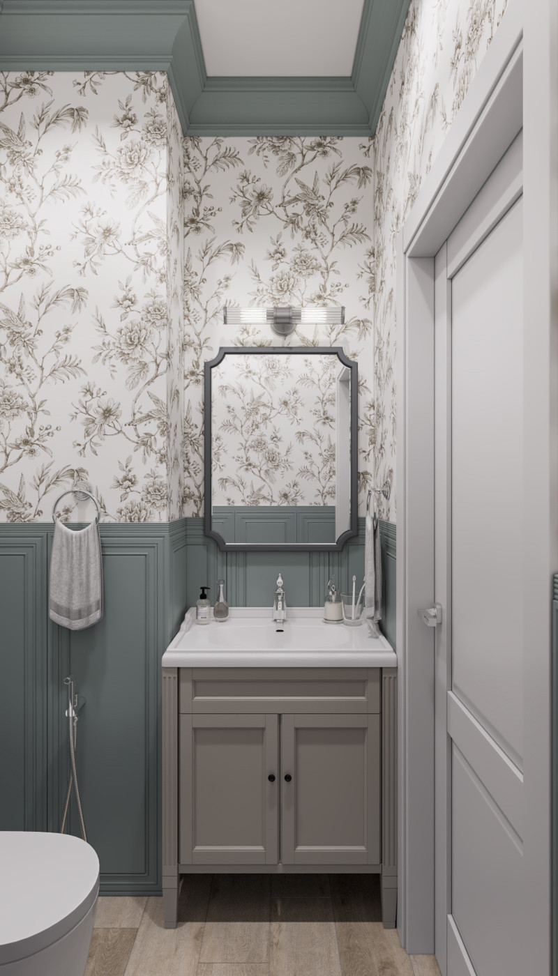 Дизайн интерьера в неоклассике с зелеными акцентами