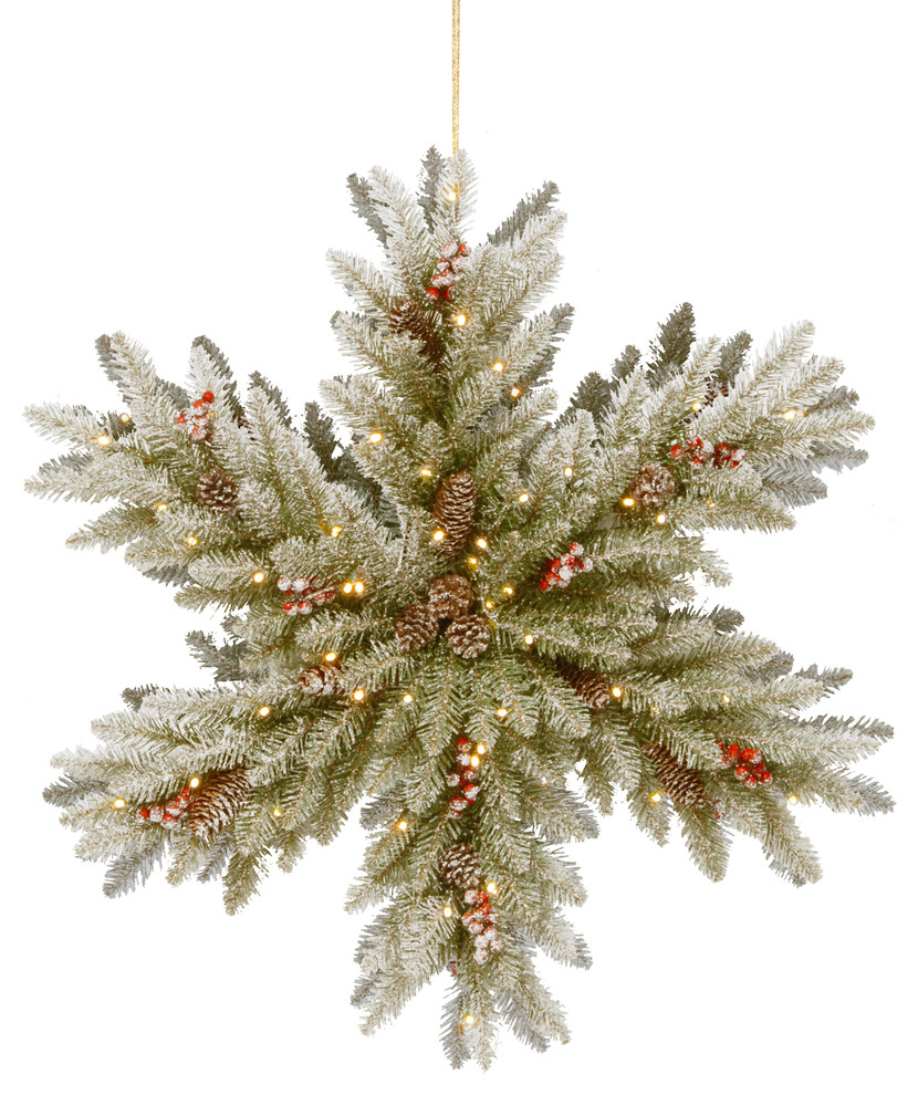 Snowy Dunhill Fir Double-Sided Snowflake With Battery Operated LED Lights, 32"