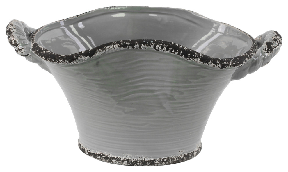 Ceramic Tapered Tuscan Pot, Gray