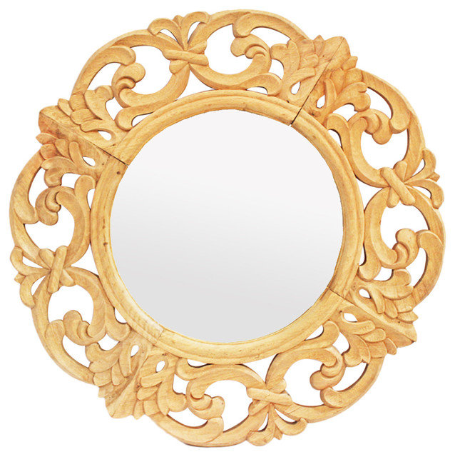 Round Wood Mirror Frame Traditional Wall Mirrors By Design Mix Furniture Houzz Round Wood Mirror Frame Traditional, Carved Wood Mirror Round