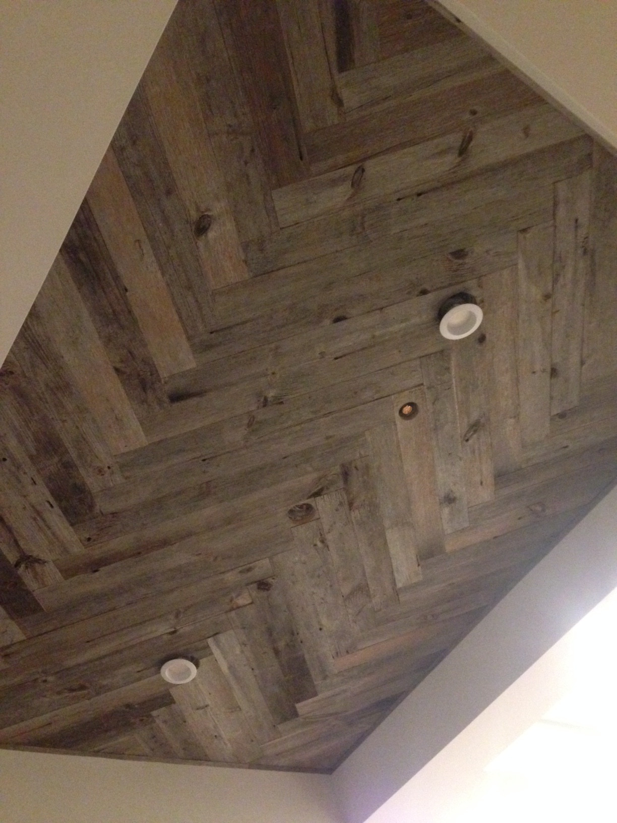 Herringbone Dining Ceiling (Reclaimed Lumber)