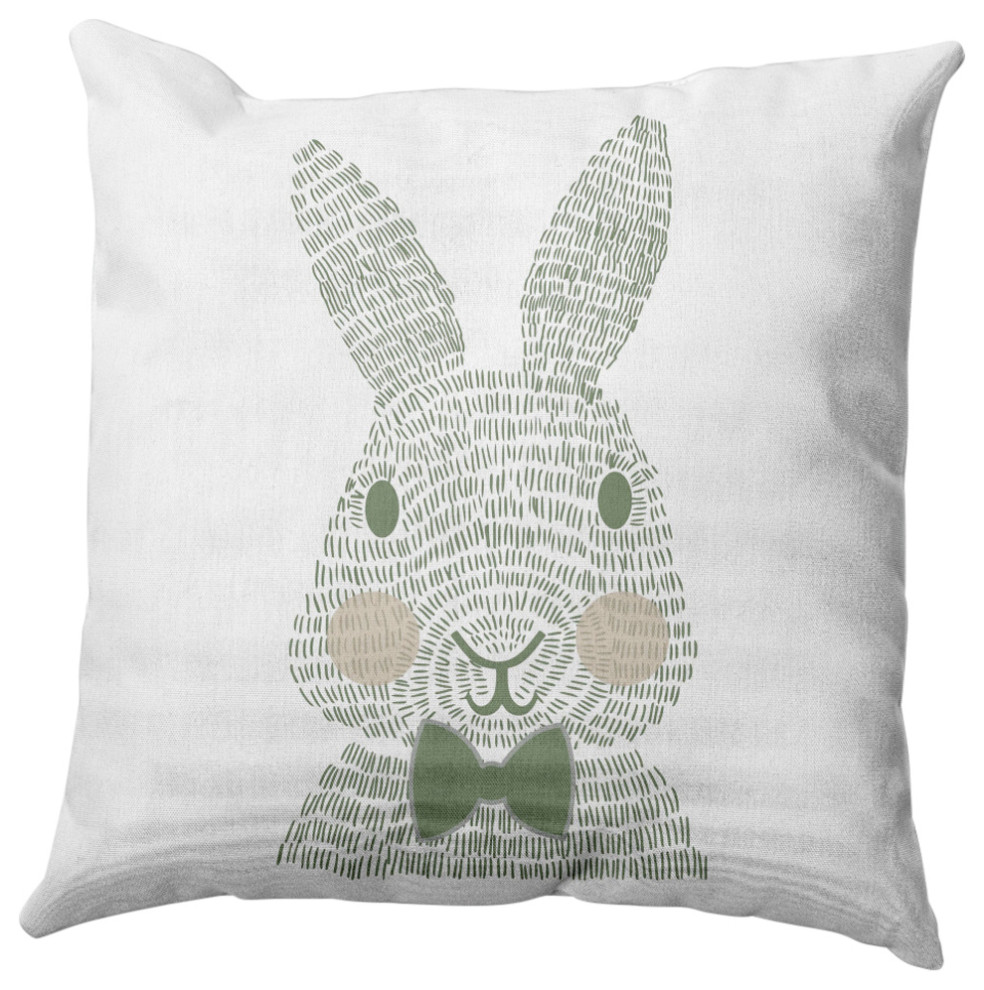 Monochrome Bunny Easter Decorative Throw Pillow, Laurel Tree Green, 18x18"
