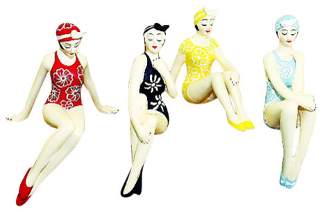 SHELF SITTER BATHING BEAUTY FIGURINE IN POLKA DOT BATHING SUIT WITH HAT SHELF SITTER BATHING BEAUTY FIGURINE IN POLKA DOT BATHING SUIT WITH HAT