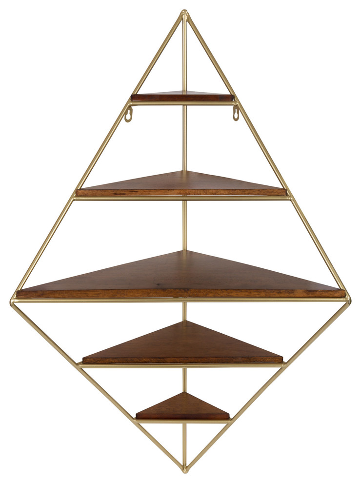 Melora Metal and Wood Corner Wall Shelf Contemporary Display And