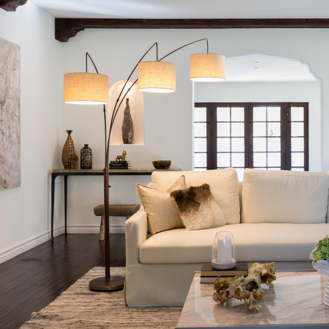Brightech Trilage Arc Floor Lamp w/Marble Base - 3 Lights Hanging Over ...