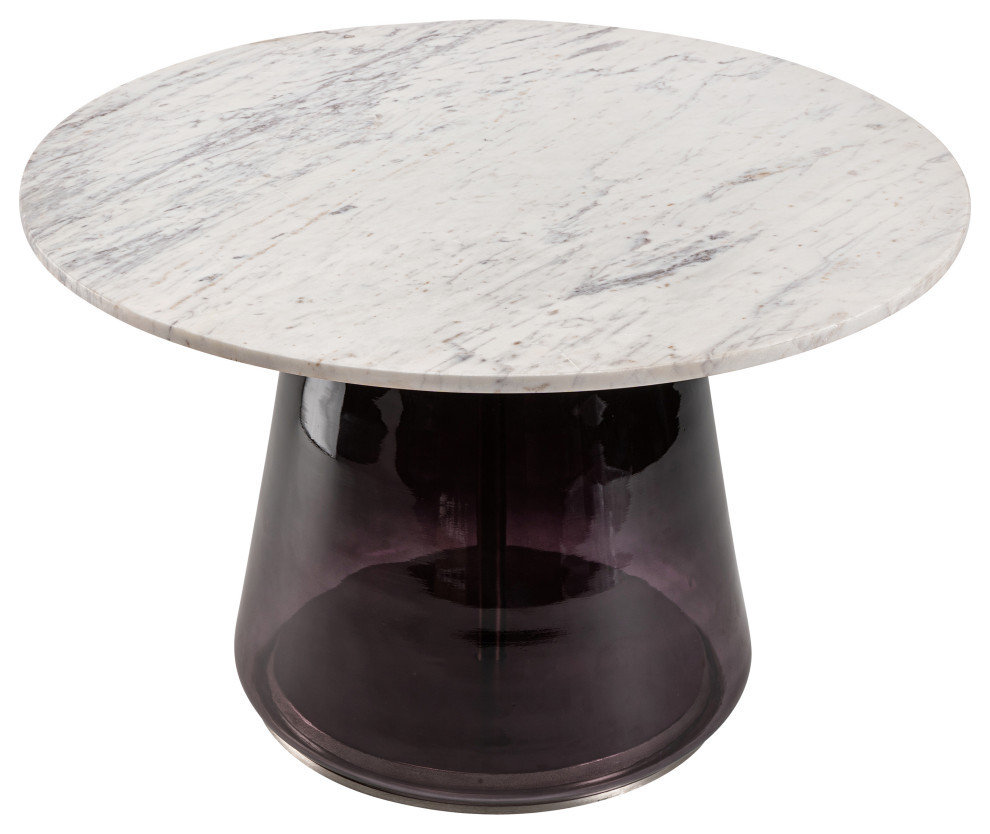 Marble Top, 19" Coffee Table Glass Base, Purple/White - Contemporary ...