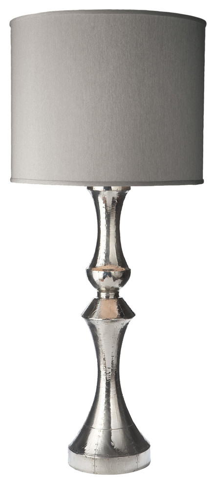 Royal German Silver Lamp, Gray Fabric Shade