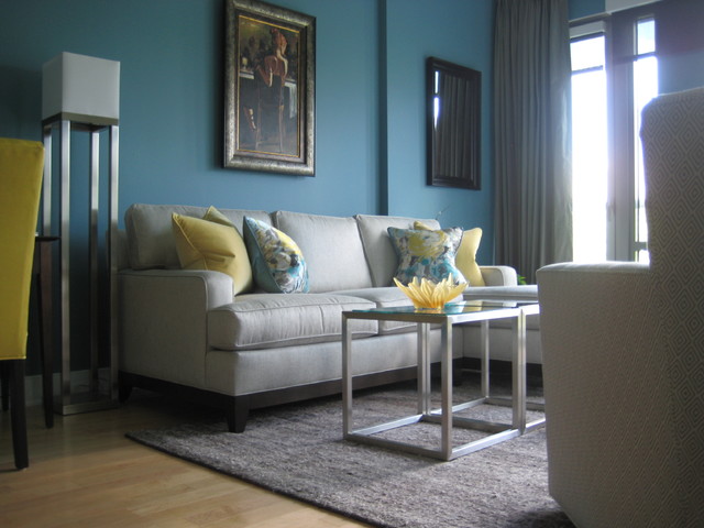 turquoise and yellow living room