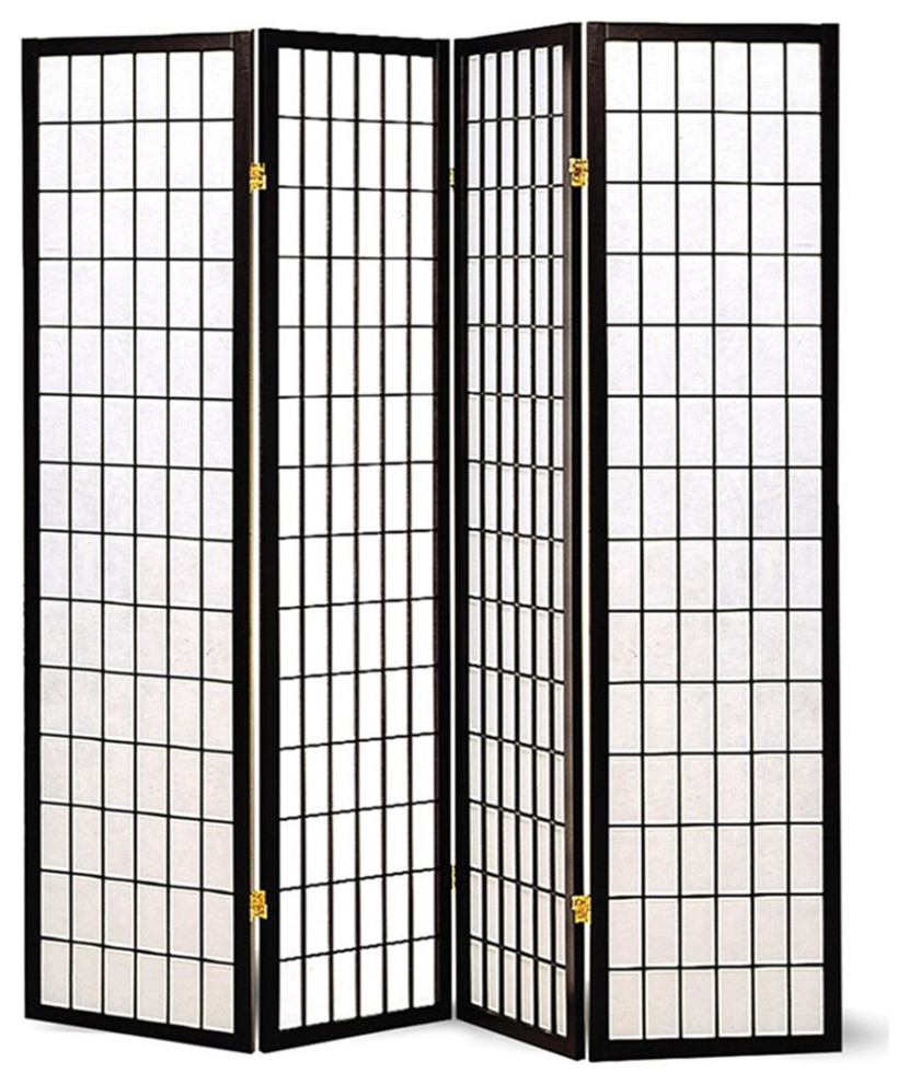 Coaster Modern Wood Four Panels Screen Room Divider with Linear Grid in Black