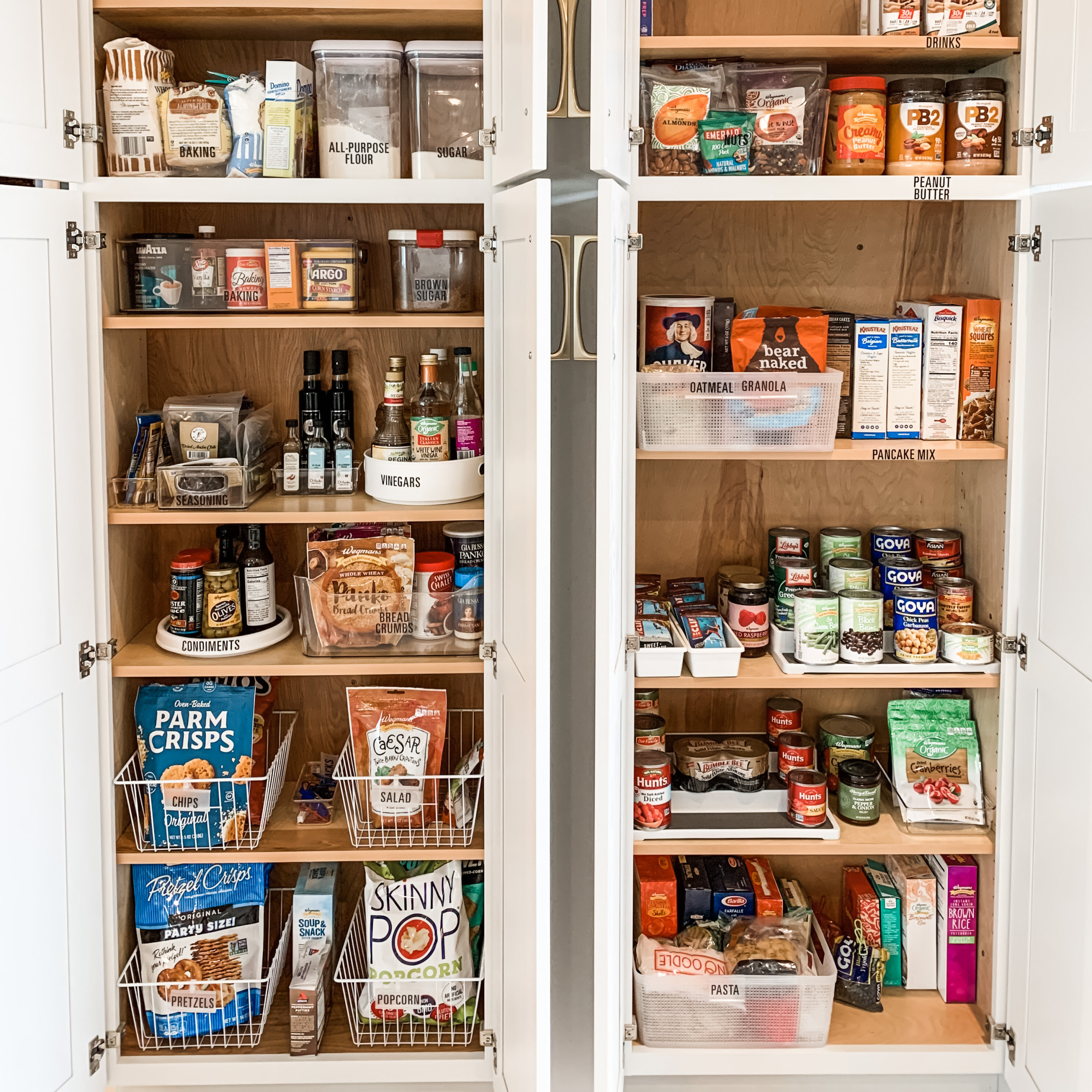 A collection of images of kitchen and pantry organization projects.