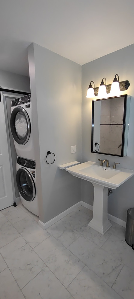 Reocated side by side w/d with a stackable washer dryer where old shoower used t