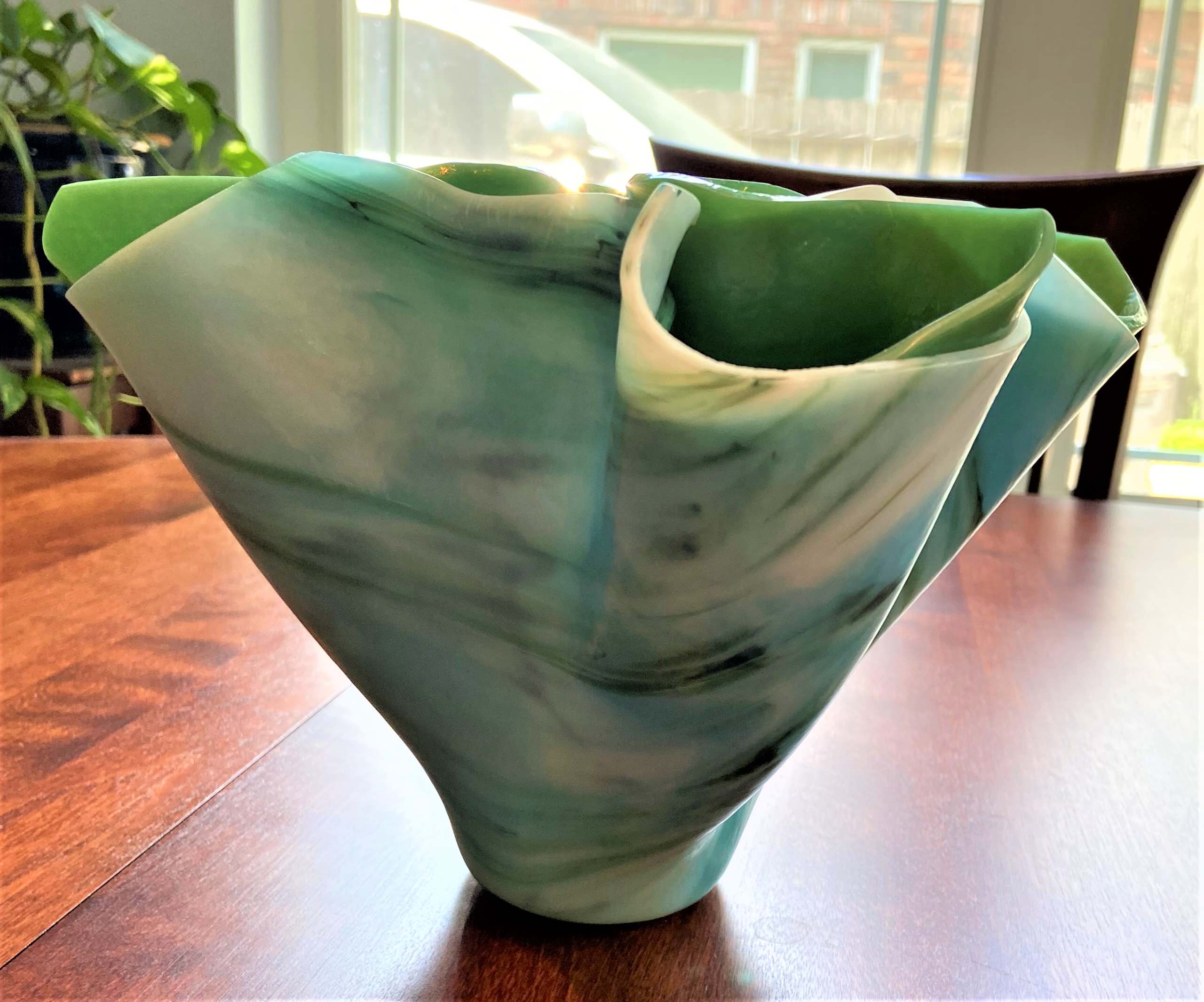 Large green and aqua drape vase - view 1