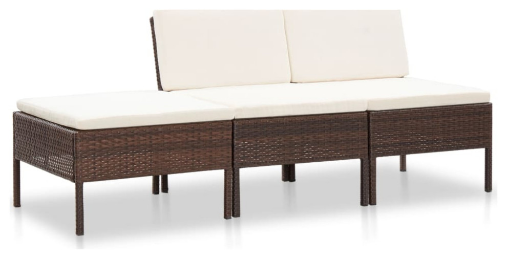 vidaXL 3-Piece Garden Lounge Set With Cushions Poly Rattan Brown