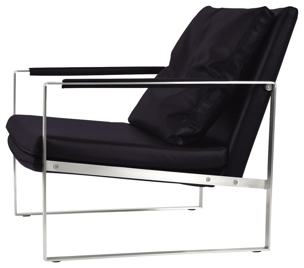 Zara Arm Chair, Stainless Steel Base, Black Italian Ppm Contemporary