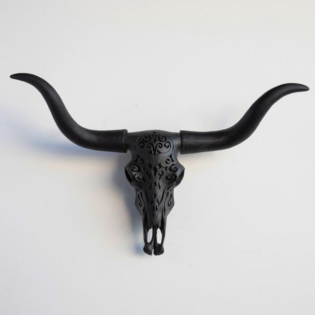 Faux Large Carved Texas Longhorn Skull Wall Decor Matte Black Southwestern Sculptures By Near And Deer Houzz - Longhorn Home Decor