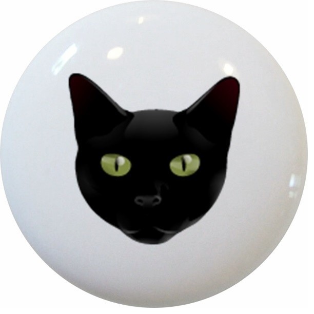 Black Cat Head Ceramic Cabinet Drawer Knob Contemporary
