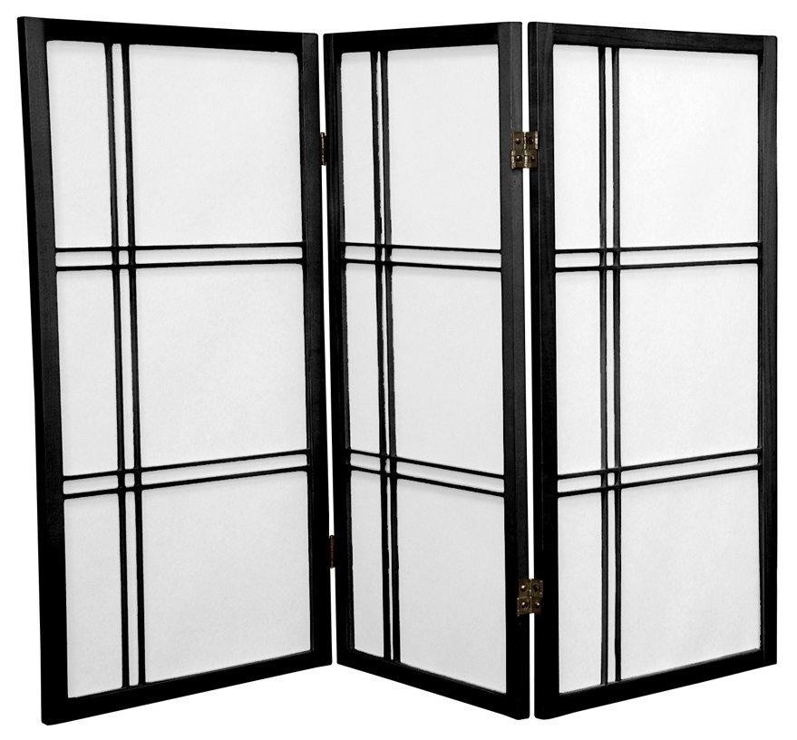 3' Tall Double Cross Shoji Screen, Black, 3 Panels