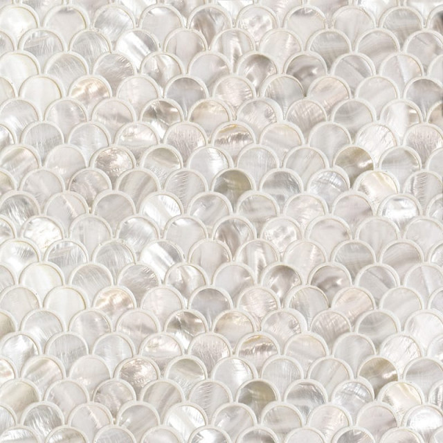 Madre Perla Polished 12"x12" Modern Scallop Mosaic, 12X12 Beach Style