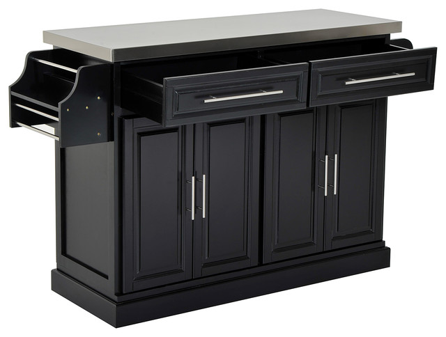 Kitchen Island Rolling Storage Cart On Wheels With Stainless Steel Kitchen Island Rolling Storage Cart On Wheels With Stainless Steel Top Black Transitional Islands And Carts By Aosom