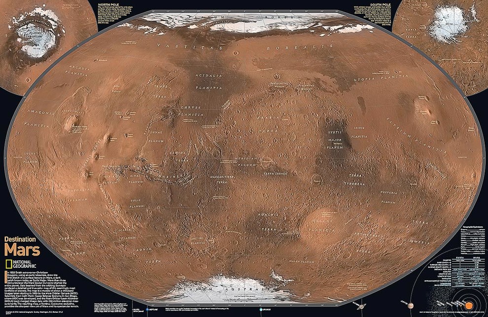 Mars Map Wall Mural, Self-Adhesive Wallpaper
