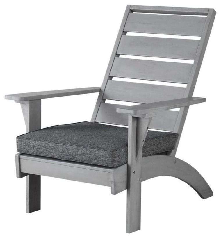 Linon Rey Wood Outdoor Chair with Cushion in Gray Farmhouse Outdoor