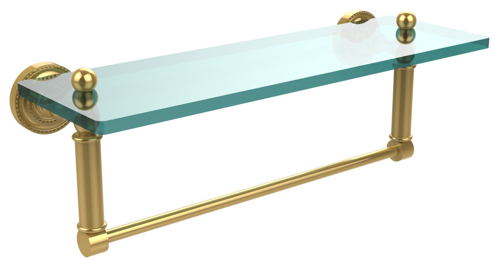 Dottingham 16" Glass Vanity Shelf with Towel Bar, Polished Brass