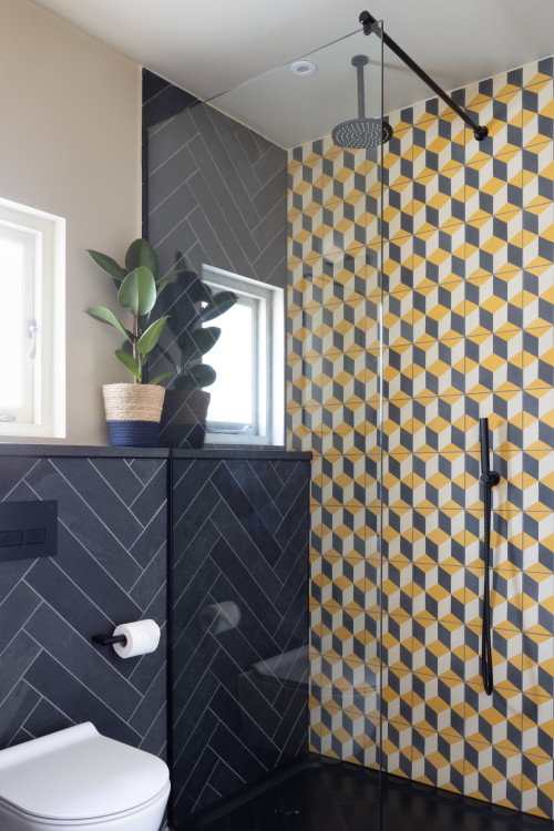 Contemporary Elegance with Geometric Patterned Shower Walls
