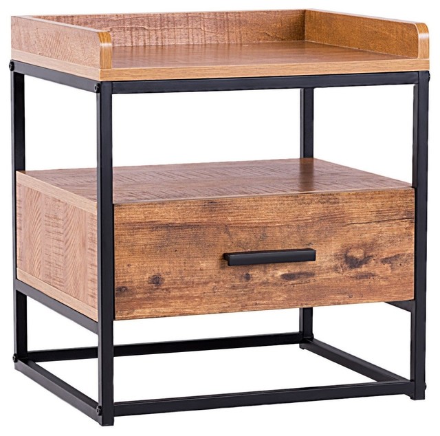 Modern 2 Tiers End Side Table With 1 Drawer
