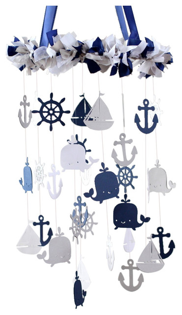Nautical Nursery Mobile Navy Gray And White Beach Style Baby Nautical Nursery Mobile Navy Gray And White