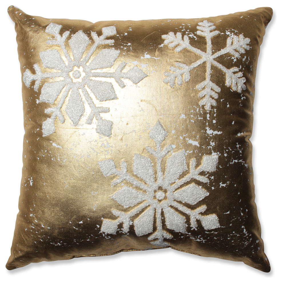 Glamour Snowflakes Gold-White 17.5" Throw Pillow