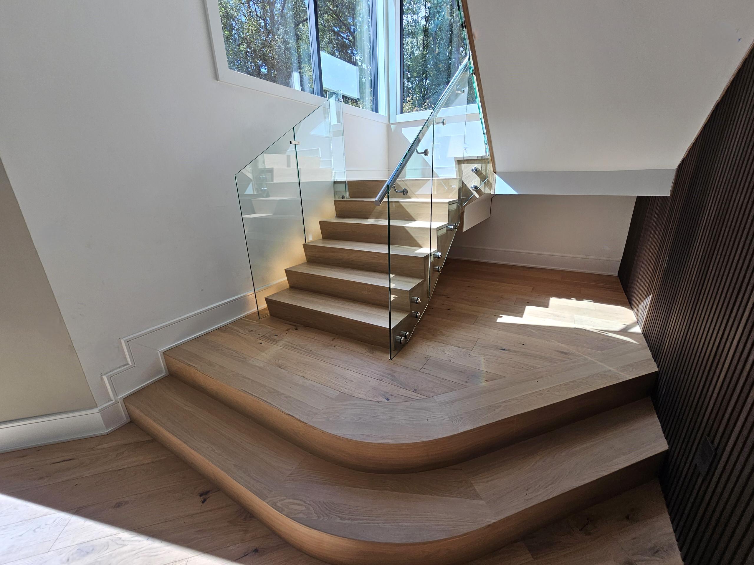 129_White Oak Slanted Riser Modern Stair, Mclean, VA 22102