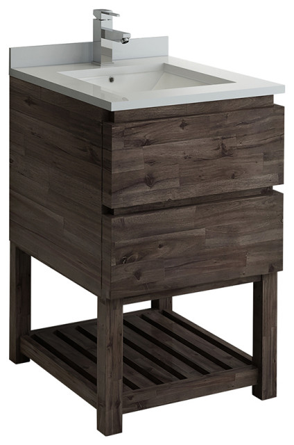 Formosa Floor Standing Open Bottom Modern Bathroom Cabinet With Top & Sink, 24"