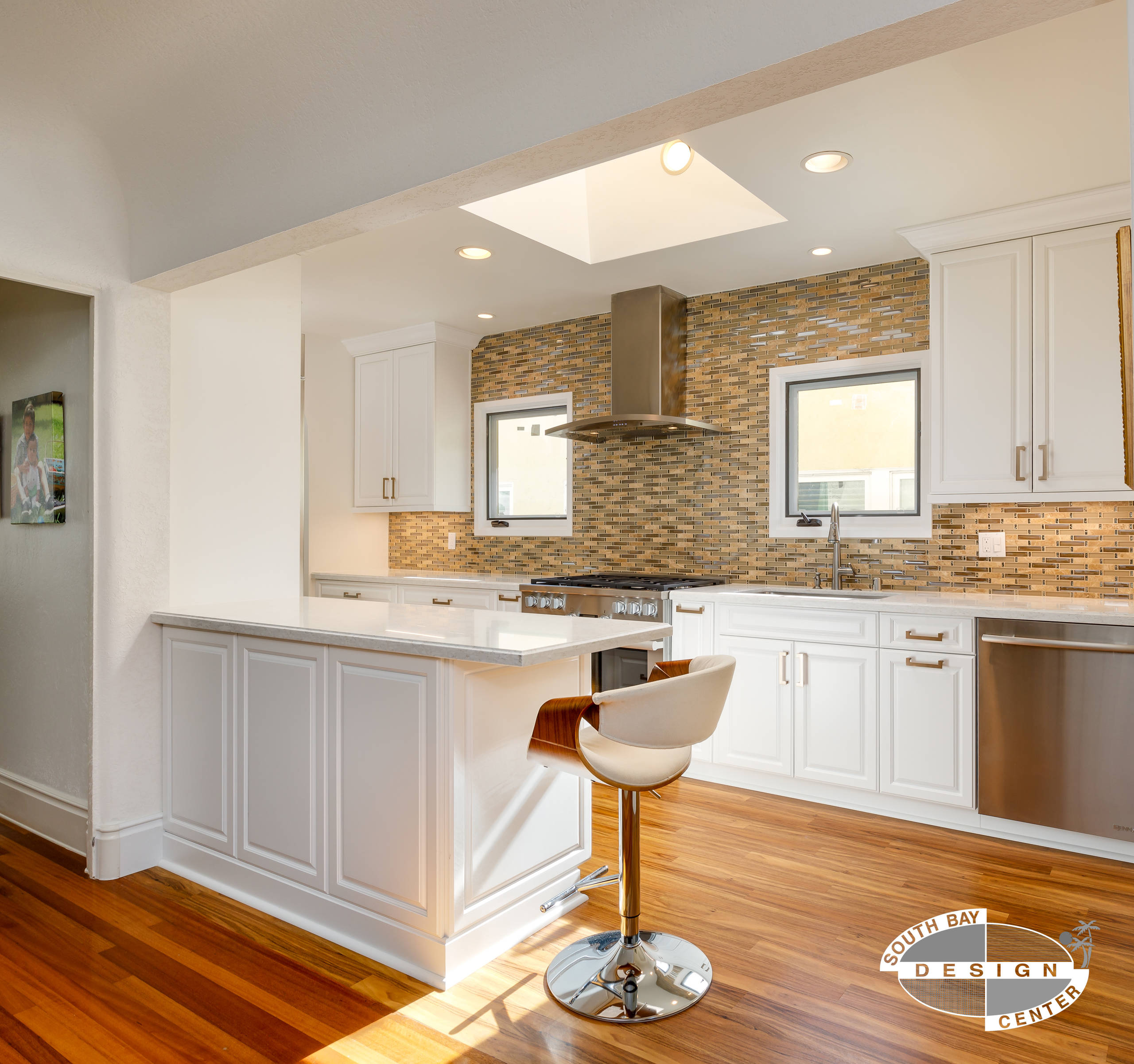 Transitional White Cabinetry with Bench Seating Area