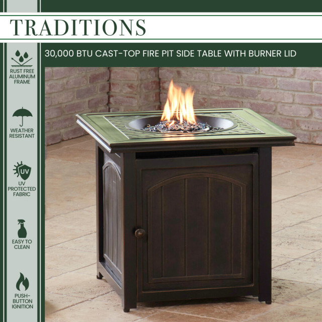 Square Lp Gas Fire Pit Side Table, Cast Aluminum Gas Fire Pit Table
