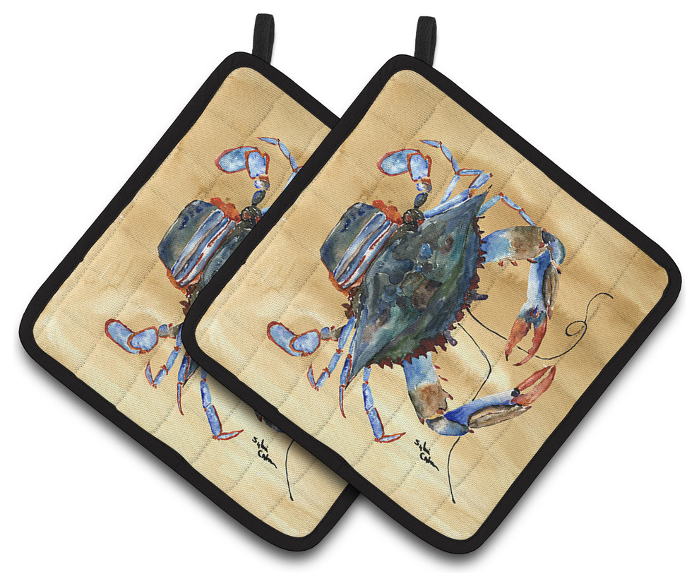 Crab Pot Holders, Set of 2 Beach Style Oven Mitts And Pot Holders