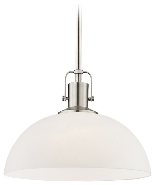 Nautical Satin Nickel Pendant Light with White Glass 13-Inch Wide