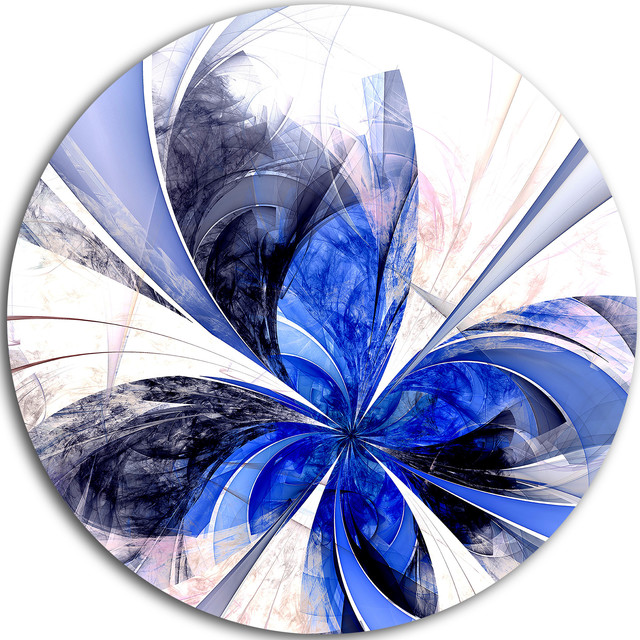 Symmetrical Bright Blue Fractal Flower, Floral Disc Metal Wall Art ...