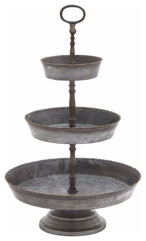 Galvanized 3 Tier Studded Tray In Metal, Silver