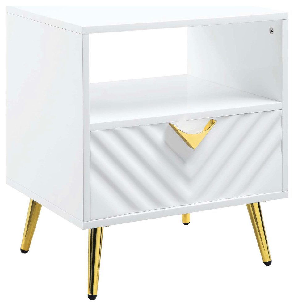 Wooden End Table With Storage, White Midcentury Side Tables And End