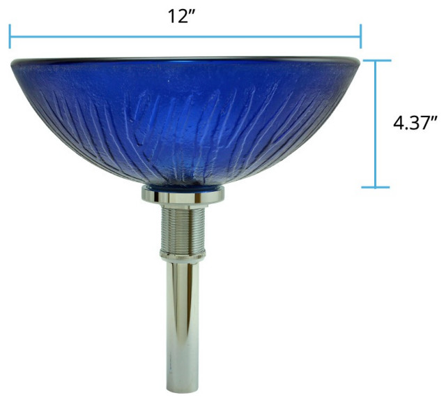 Renovators Supply Manufacturing Countertop Vessel Sink 12 In Round Blue Glass Small Bathroom Sink With Chrome Sink Drain
